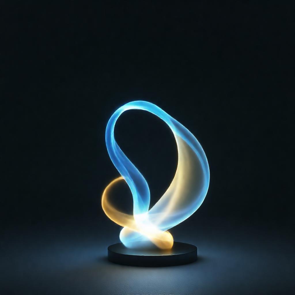 Two intertwined, abstract ribbons of light, one a cool blue representing 'Jeonggwan' (positive energ...