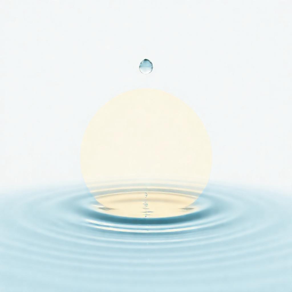 Minimalist composition. A single, pale gold (유금) circle, slightly fractured, reflecting ripples of t...
