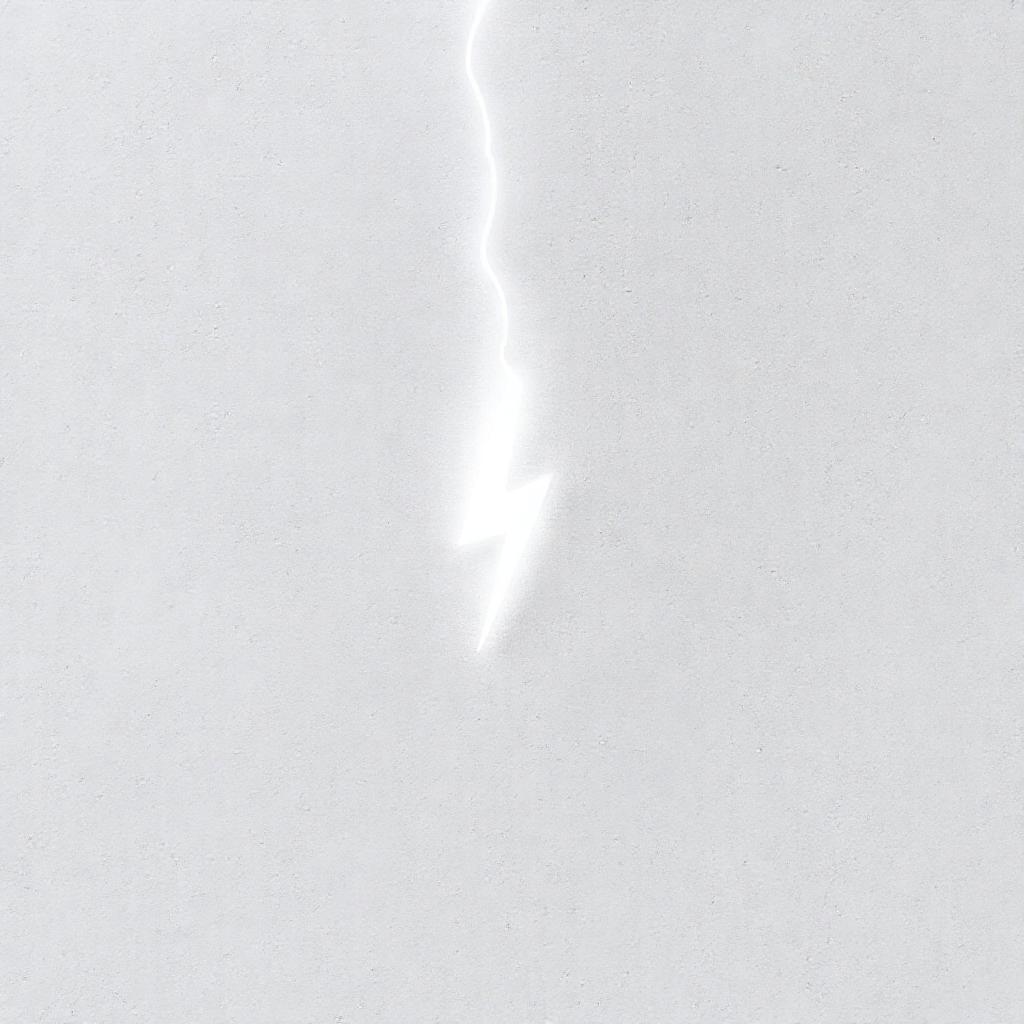 A single, stylized lightning bolt descending onto a smooth, pale grey stone surface. The bolt is bri...
