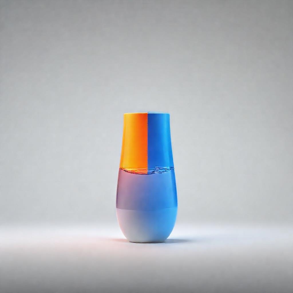 Abstract representation of fluctuating emotions. A single, stark white ceramic vase, partially fille...