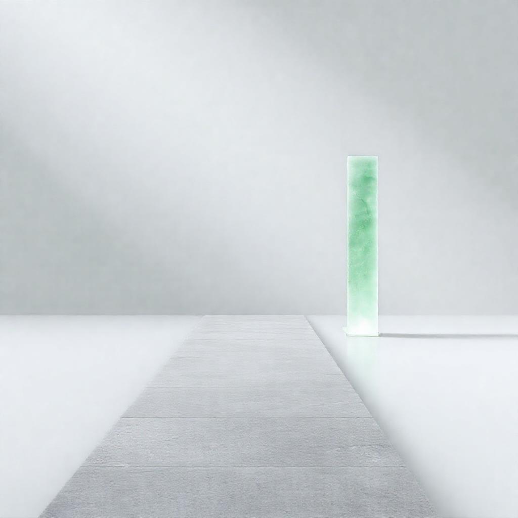 A single, straight path of polished stone extending into a hazy, pale-grey distance. A solitary, upr...