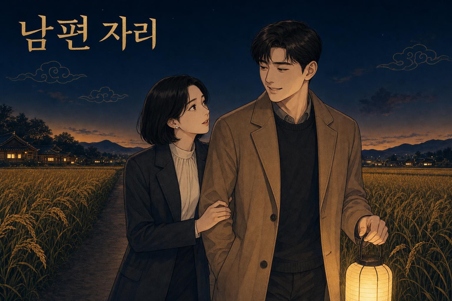 신유일주 여자 남편운 — 저녁 들판을 함께 걷는 부부