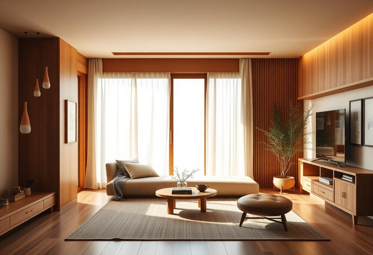바닥에서 150cm 위치에 그림 가운데가 오도록 정확히 걸린 달마도와 시선 라인이 자연스럽게 일치하는 한국식 거실 인테리어의 정갈한 컷